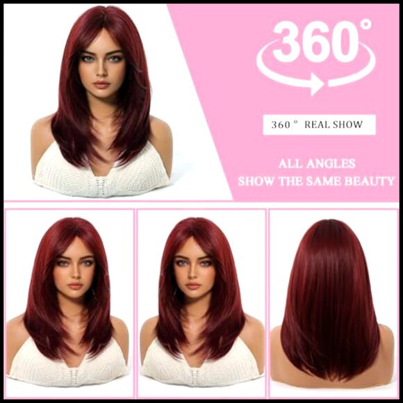 Long Layered Synthetic Wig with Bangs Straight Medium Length Hair main image 6